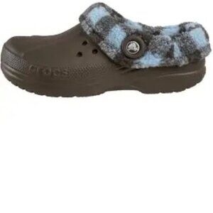 Crocs Women's Classic Lined Blitzen Plaid Casual Clog CHOCOLATE/SKY BLUE